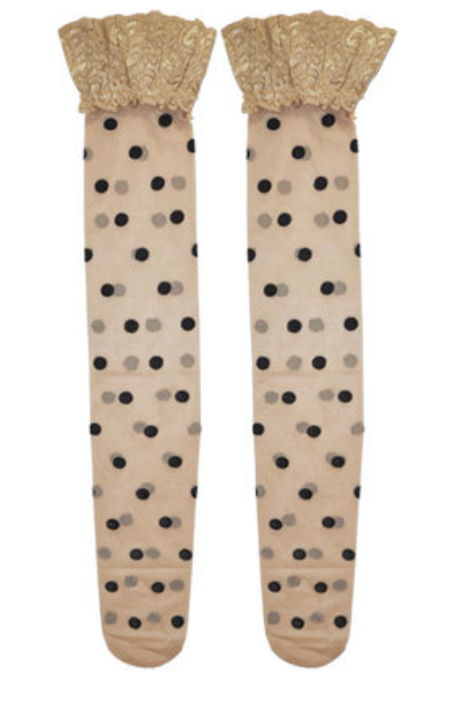 Womens Lace Trim Polka Dot Thigh High Stockings